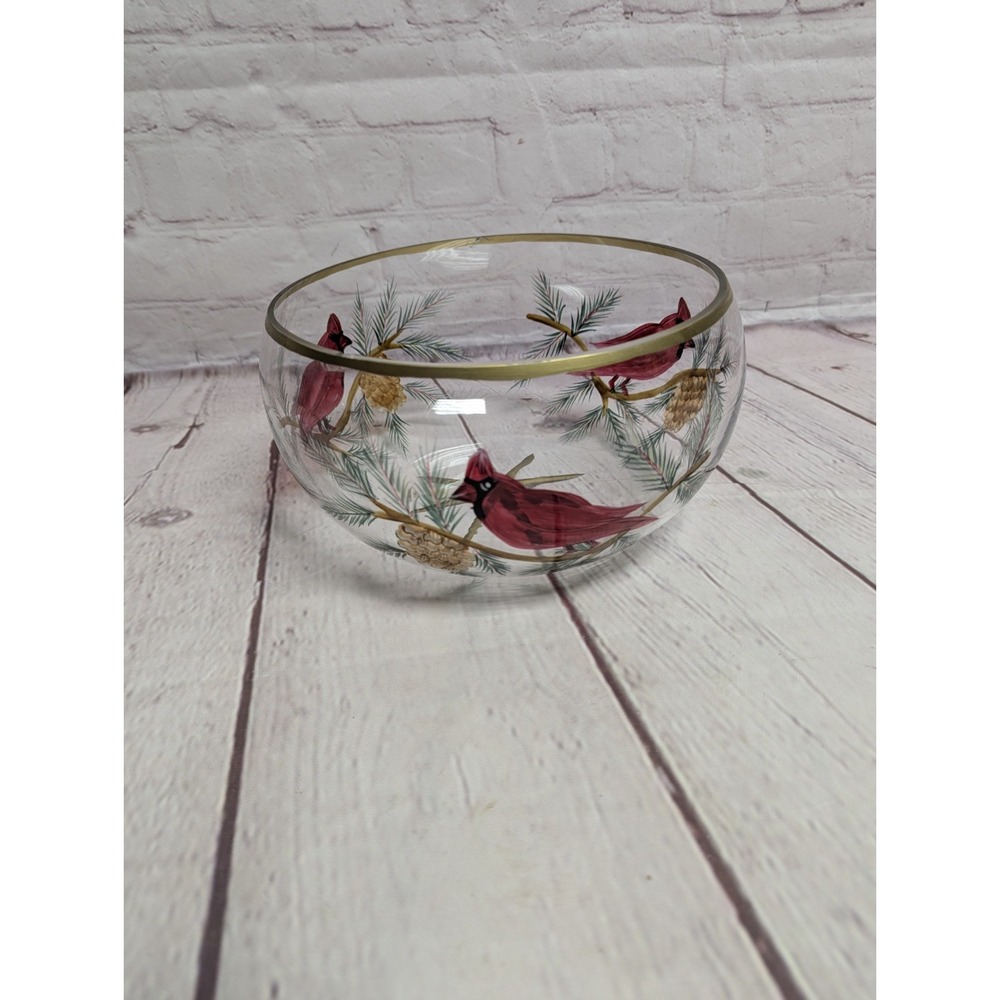 Hand-Painted Cardinal Gold Rim Serving Bowl 10x5 Holiday Christmas